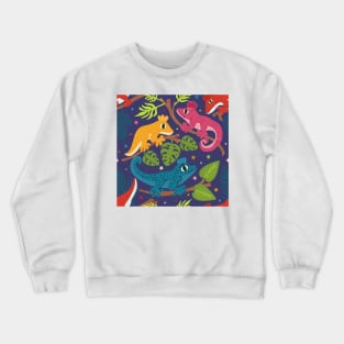 Colourful Crested Geckos with Jungle Leaves and Stars on purple Crewneck Sweatshirt